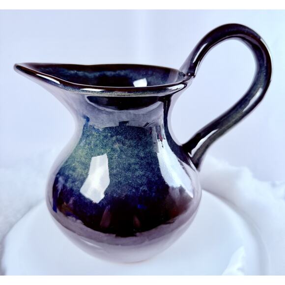 Studio Art Pottery Pitcher Creamer Flambeaux Drip Glaze Blue Hombre to Black - Picture 1 of 15